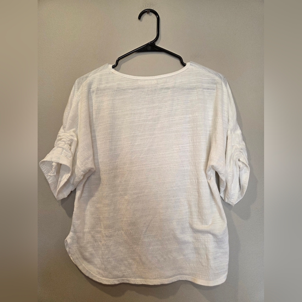 MAX STUDIOS Cinched Half Sleeve White Top - Picture 3 of 3